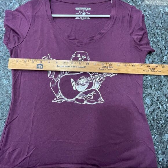 True Religion Women’s Buddha Guitar Graphic Tee Size Large Maroon - Picture 4 of 9